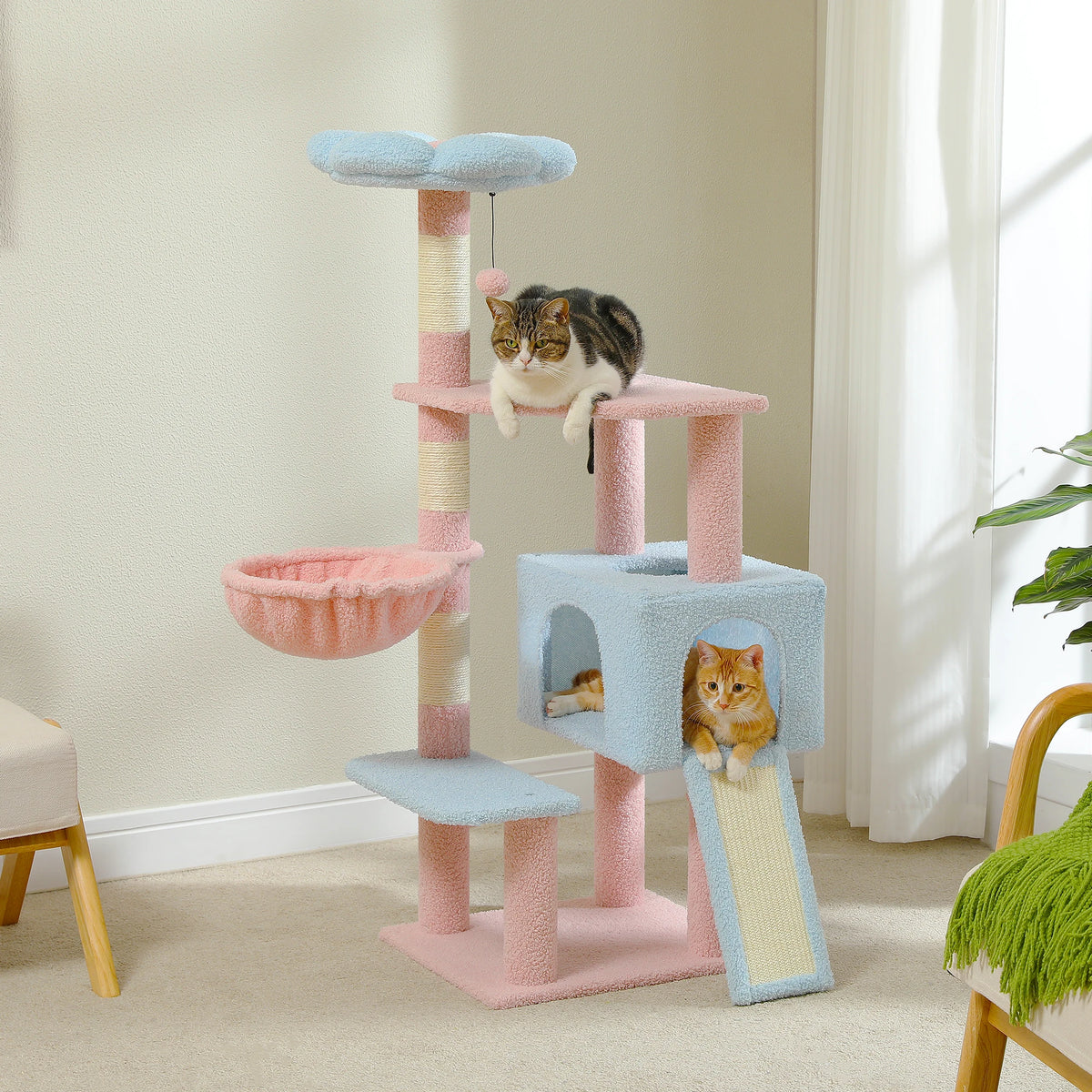 Flower Cat Tree Multi-Level Tower with Sisal Covered Scratching Posts Cute Condo With Top Perch