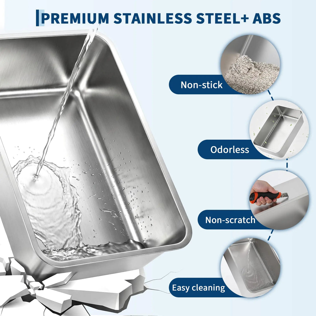 Enclosed Stainless Steel Litter Box With Lid - Dog Proof XL High Sided Anti Leak Front Entry Top Exit For Big Cats Includes
