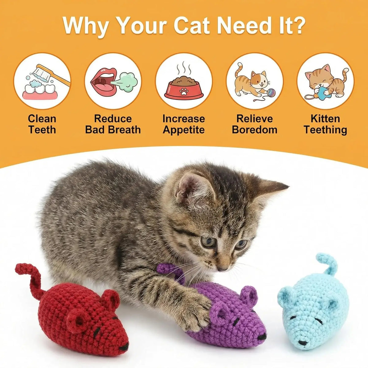 Catnip Mice Cat Toys, Handmade Durable Yarn Mice Toys with Natural Catnip & Silvervine,