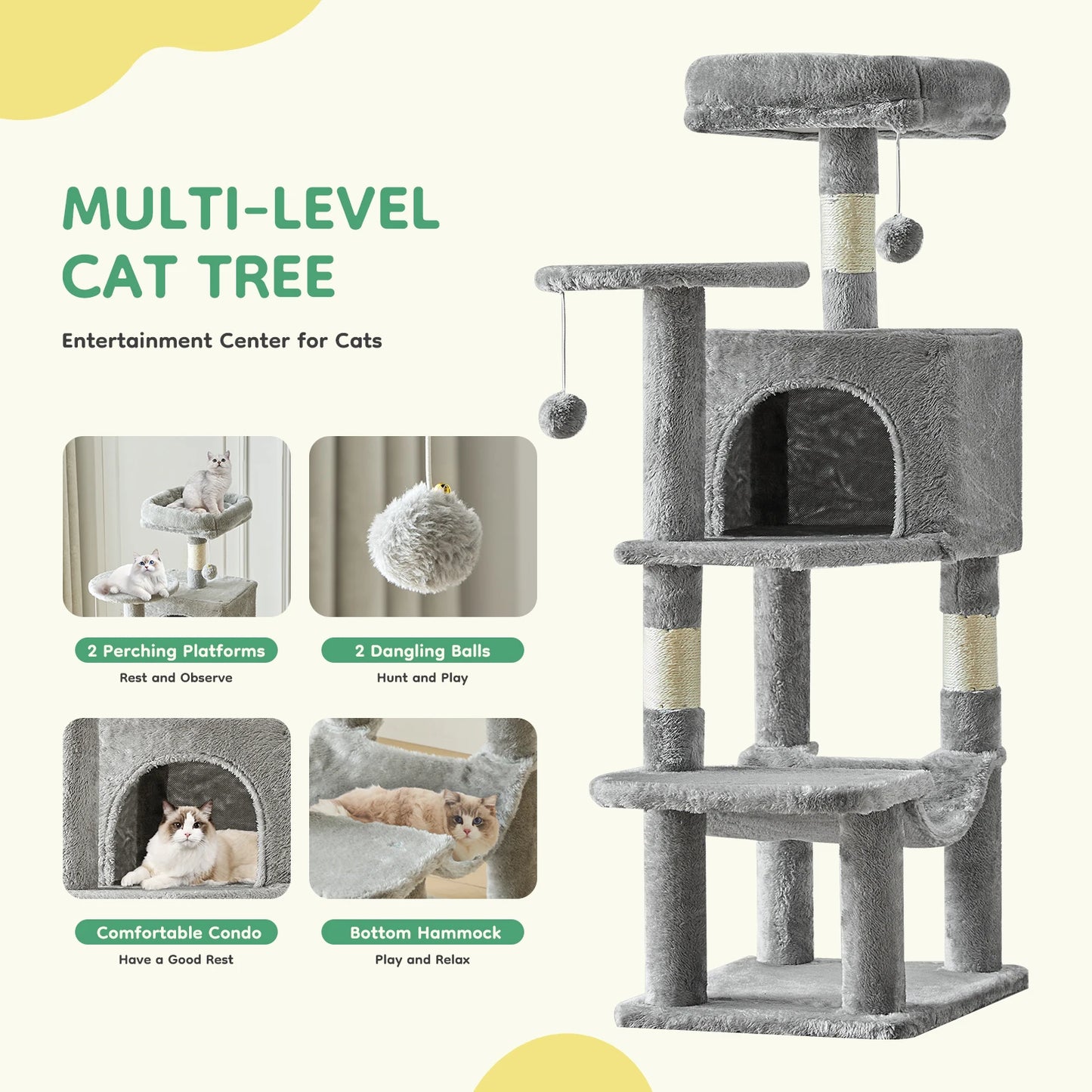 Tall Multi-Cat Climbing Tower for Pet Furniture -  Natural Sisal Scratching Posts Stable Pet House for Indoor Cat