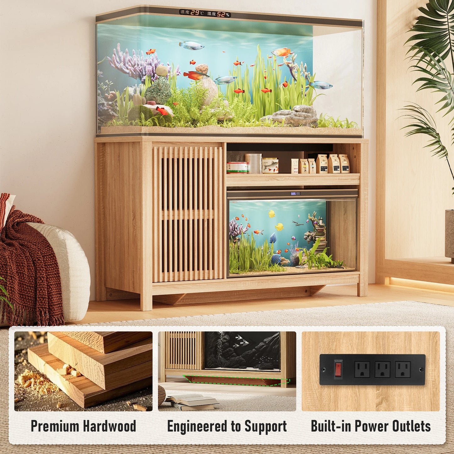 55-75" Gallon Aquarium Fish Tank Stand with Built-in Power Outlet & Storage Cabinet,