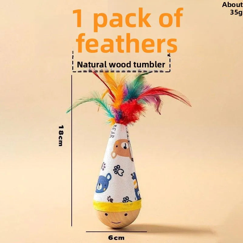 Tumbler Feather Cat Toy Self Play Teaser Wand Boredom Relief Interactive