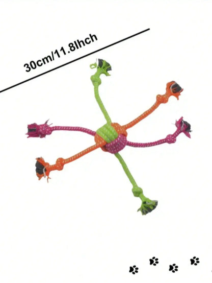 Durable Chewable Dog Rope Toy Green Orange Tassels Interactive