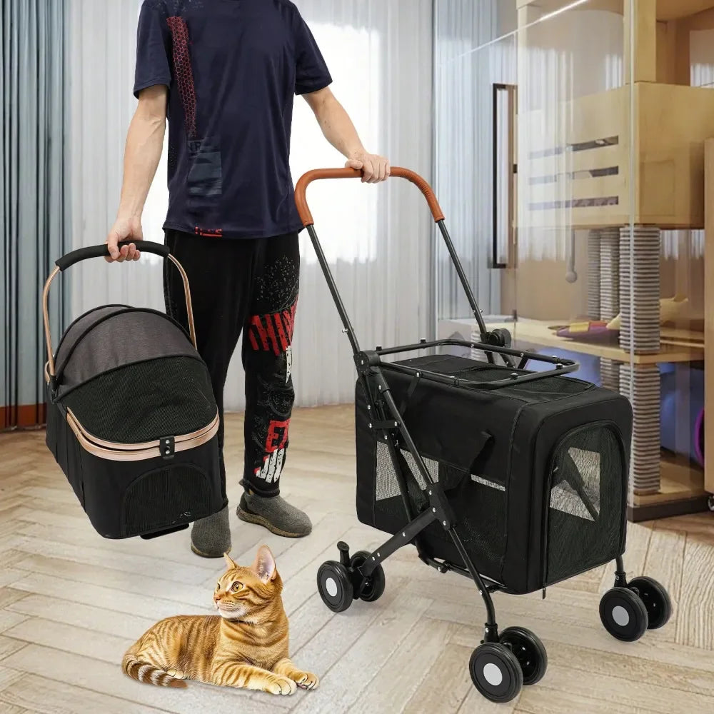 Dog Stroller For 2 Dogs, Detachable Carriers, 4 Lockable Wheels,