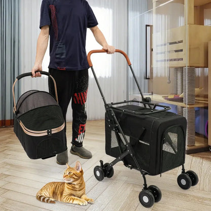 Dog Stroller For 2 Dogs, Detachable Carriers, 4 Lockable Wheels,