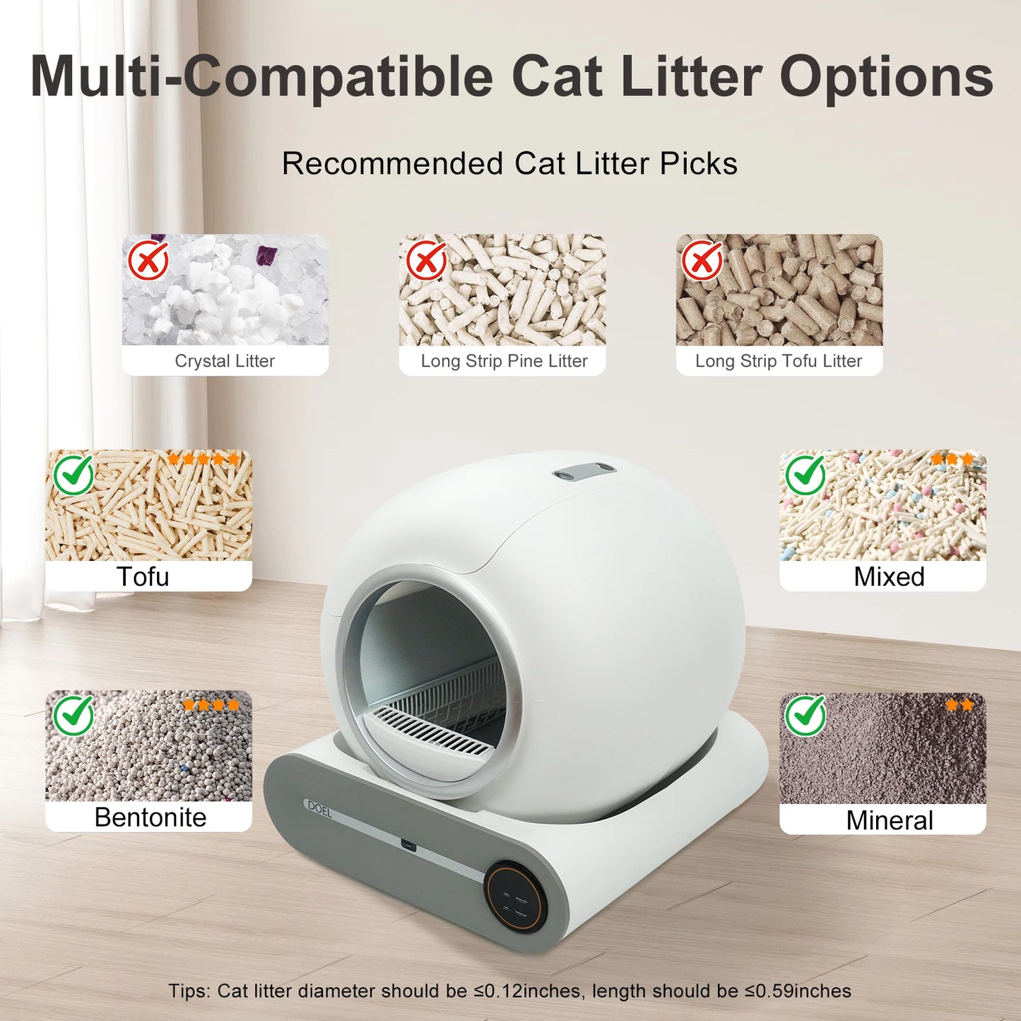DOEL Self Cleaning Cat Litter Box w/Litter Mat. Smart Cat Toilet App Control