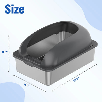 JHK Stainless Steel Cat Litter Box with Lid Scoop and Mat Included
