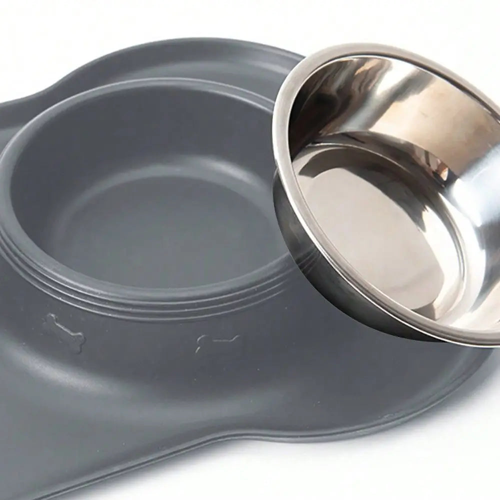 Stainless Steel Double Bowl Pet Feeding Bowl, AntiSpill AntiOverflow With Tray For Small And Large Dogs
