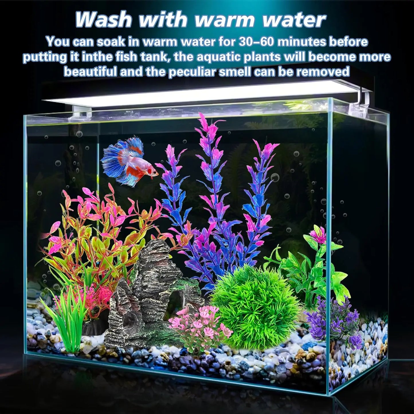 Artificial Aquarium Plants and Rock Cave Decor Set