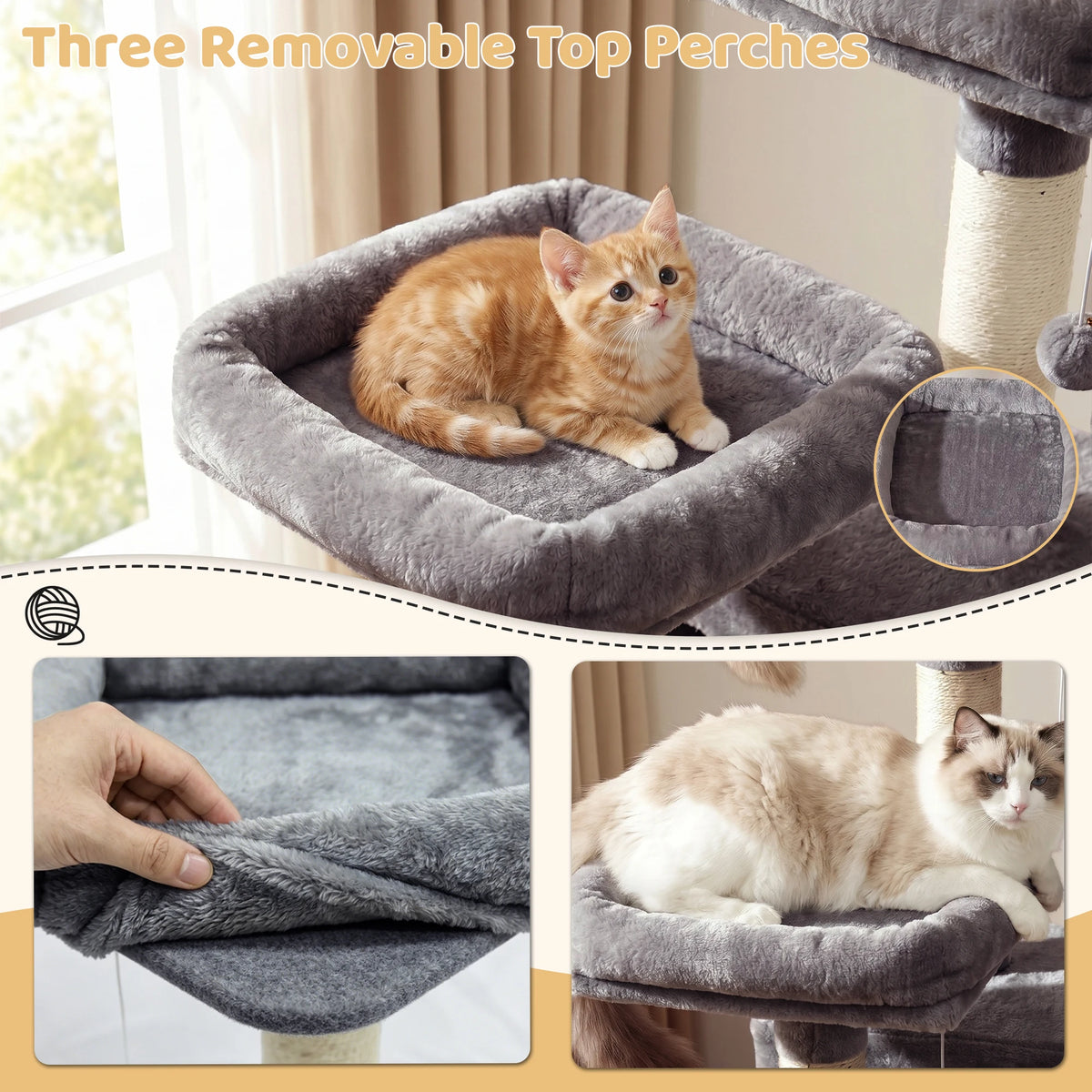 FOOWIN 68in Large Multi Level Cat Tree Tower Indoor Activity Center 2 Condos 3 Plush Perches Scratching Post