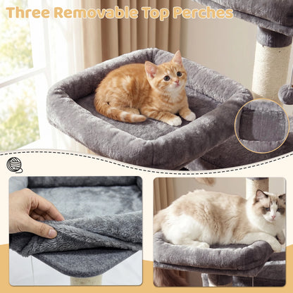 FOOWIN 68in Large Multi Level Cat Tree Tower Indoor Activity Center 2 Condos 3 Plush Perches Scratching Post