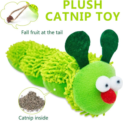 Cat Catnip Toy for Indoor Cats,3 Pack Interactive Plush Caterpillar Kicker Toy with Gall Fruit & Crinkle Paper, Durable Silvervine