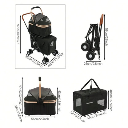 Dog Stroller For 2 Dogs, Detachable Carriers, 4 Lockable Wheels,