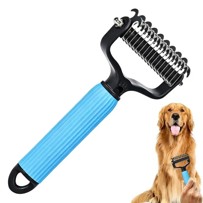 Dog Cat Dematting Comb Double-Sided Stainless Steel Pet Hair Rake, Gently Removes Tangles Knots Loose Fur,