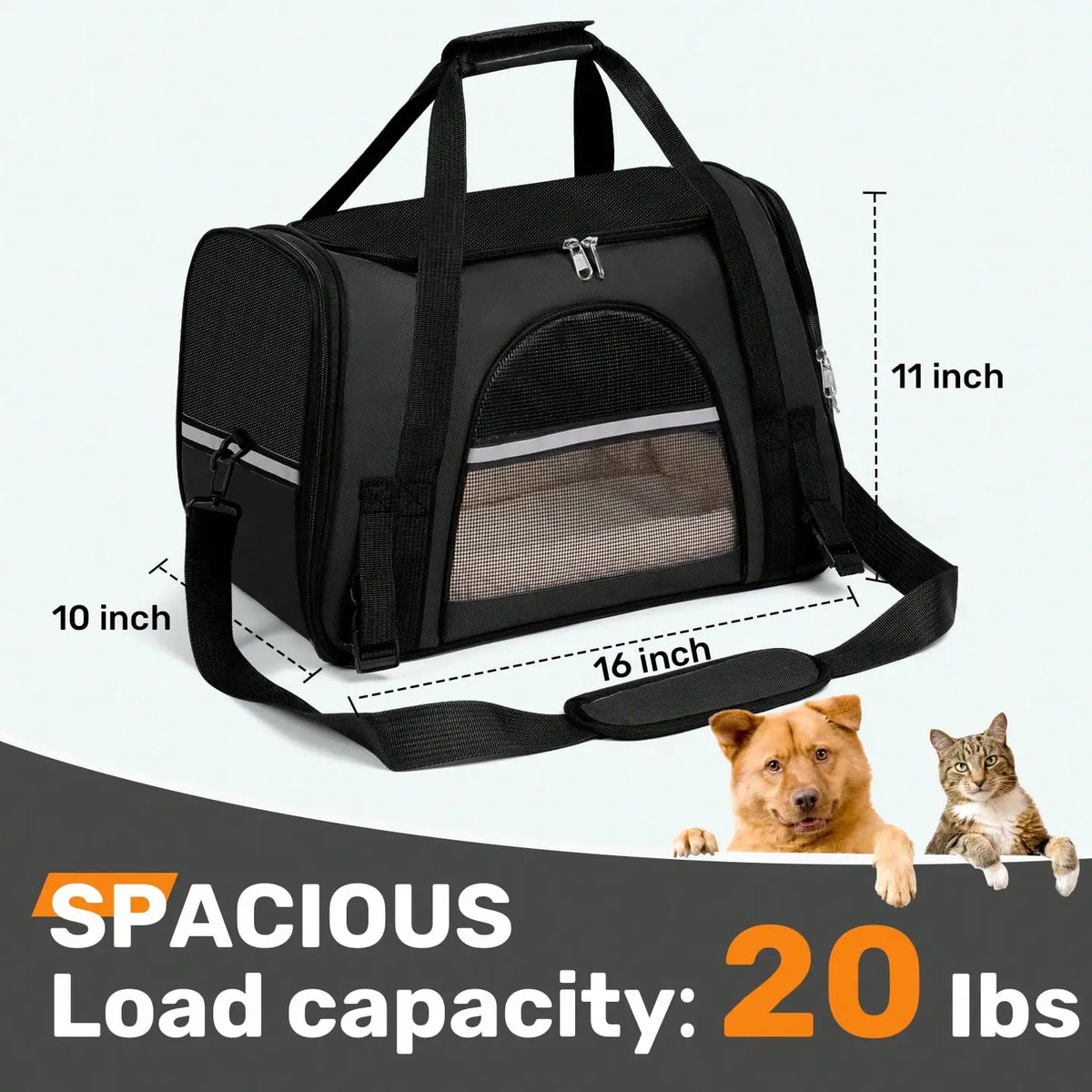 Breathable Pet Carrier Bag Airline Approved Foldable Travel Carrier Secure Anti Escape Zipper Ventilated Spacious Collapsible