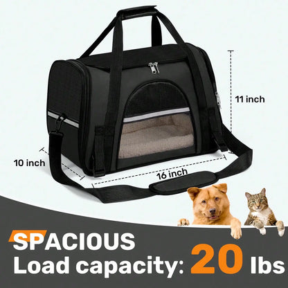 Breathable Pet Carrier Bag Airline Approved Foldable Travel Carrier Secure Anti Escape Zipper Ventilated Spacious Collapsible