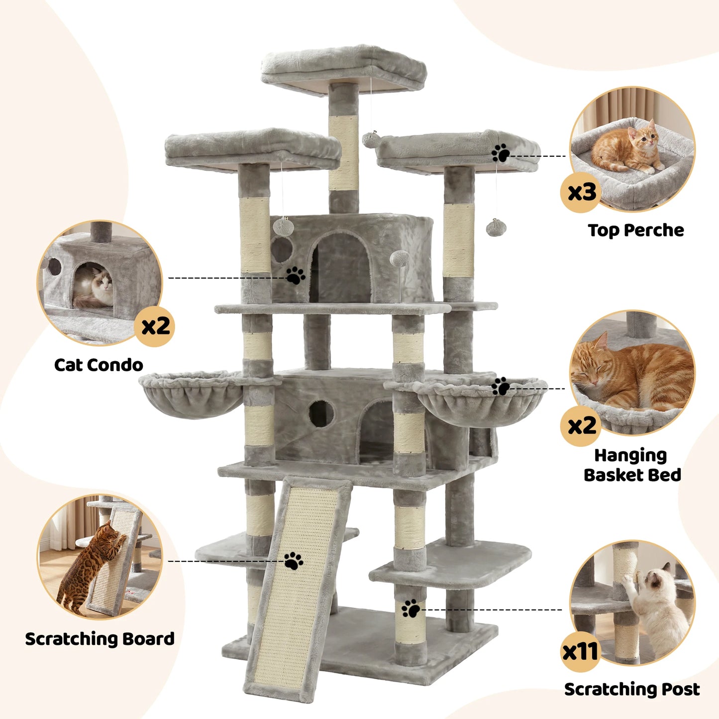Large Multi Level Cat Tree Tower Indoor Activity Center 2 Condos 3 Plush Perches And Scratching Post