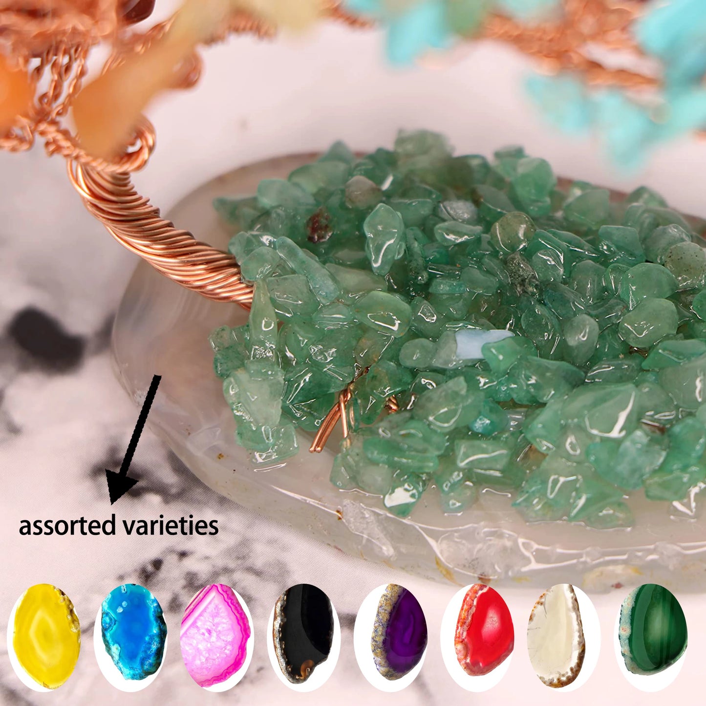 Natural Colorful Crystal Crushed Stone Tree - Crystal Agate Piece Base Copper Wire Winding Fortune Tree Ornament