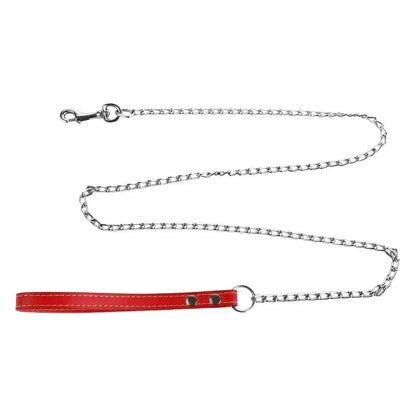 Heavy Duty Metal Chain Dog Lead With Leather Handle Long Strong Control Leash