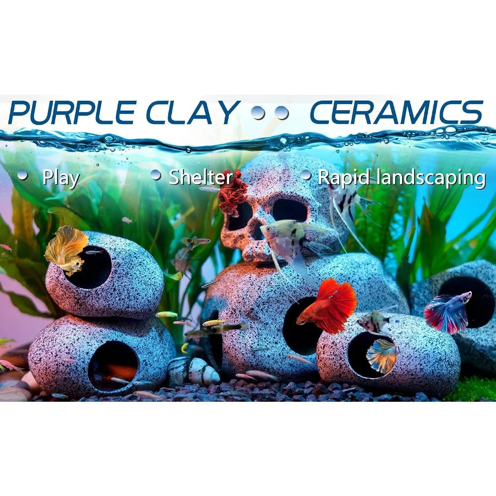 Ceramic Aquarium Cave Decor, Natural Stone Fish Tank Hiding Shelter,