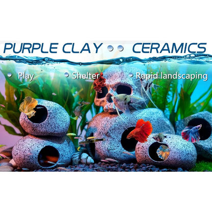Ceramic Aquarium Cave Decor, Natural Stone Fish Tank Hiding Shelter,