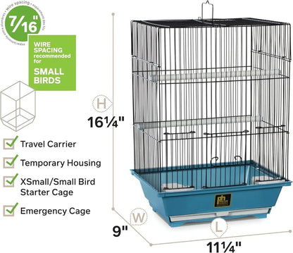 Lightweight Small Bird Cage for Finches, Canaries, Parakeets - Portable Travel Enclosure with Perches & Cups, Blue/Black