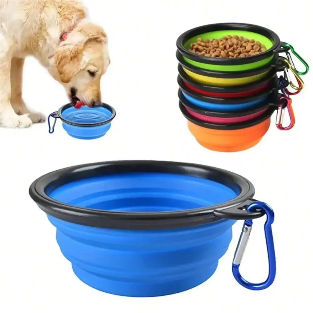 Folding Portable Silicone Dog Feeder Bowl 2 In 1 Pet Dispenser Outdoor Travel