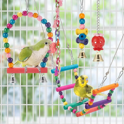 11 PCS Bird Toys for Parakeets, Wood Bird Perch Swings for Small Conure Cockatiel