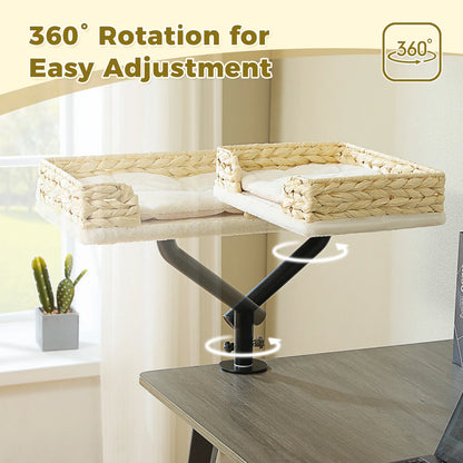 Cat Desk Bed, 360° Rotatable Bed Stand for Indoor Cats, Adjustable Basket,