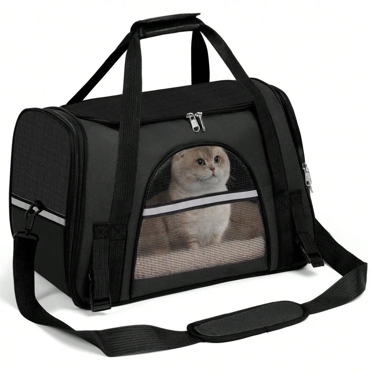 Breathable Pet Carrier Bag Airline Approved Foldable Travel Carrier Secure Anti Escape Zipper Ventilated Spacious Collapsible