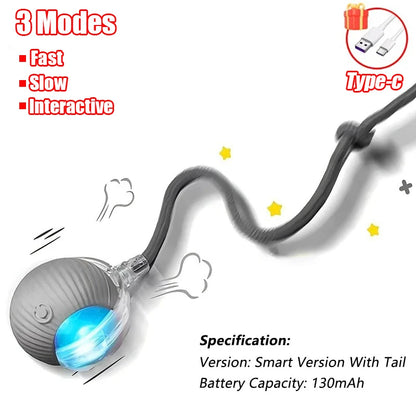 New Cat Interactive Ball  - Automatic Rolling Ball Faux Tail Rechargeable Smart Pet Electric Toy