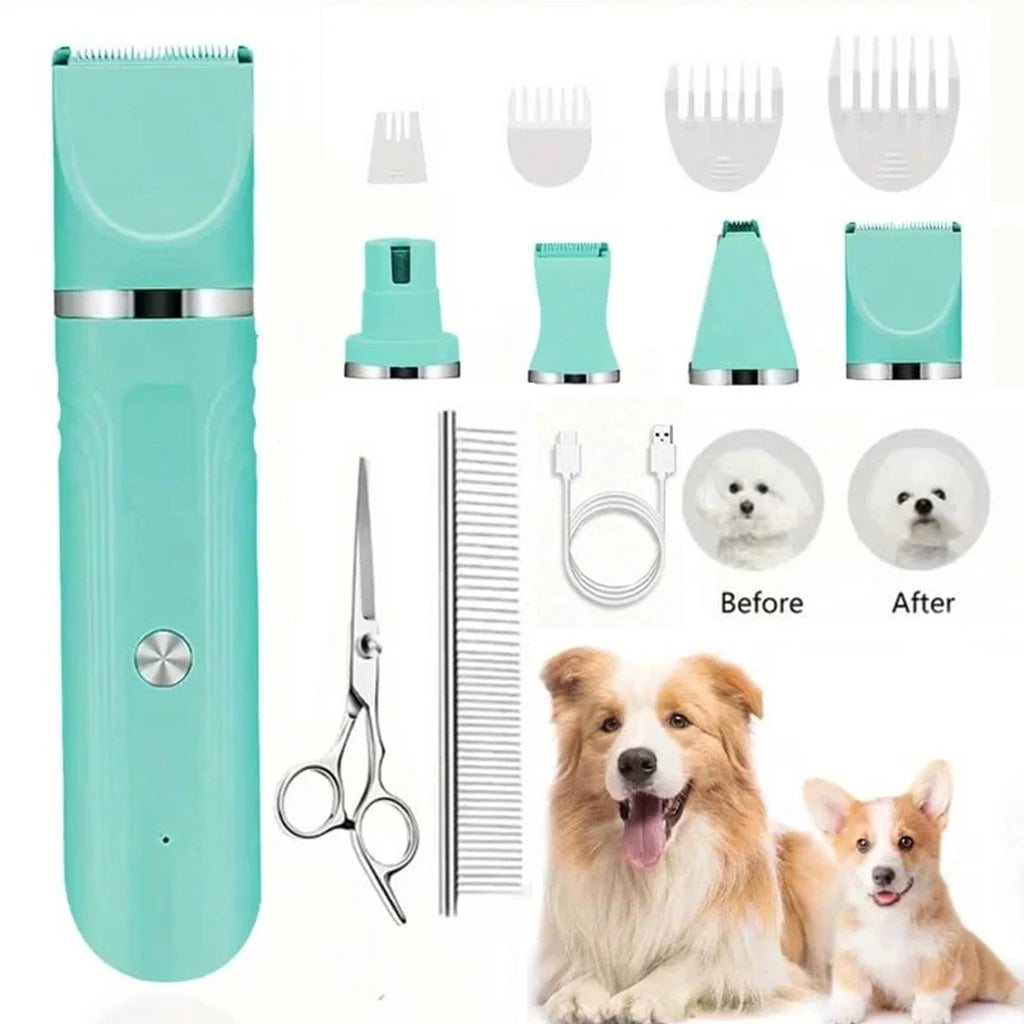 4-in-1 Pet Hair Clipper Rechargeable Dog Cat Trimmer Kit Cordless Electric Grooming Shaver with Comb Guide