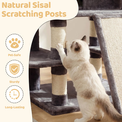FOOWIN 68in Large Multi Level Cat Tree Tower Indoor Activity Center 2 Condos 3 Plush Perches Scratching Post