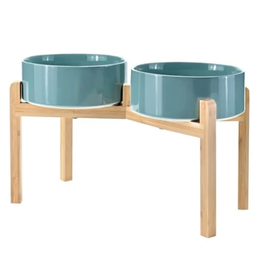 Dogs and Cat Bowls Raised with Non-Slip Bamboo Stand for Medium Sized Breed