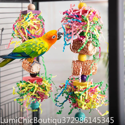 2‑3Pcs  Bird Toy Set Colorful Shredder Foraging Hanging Cage