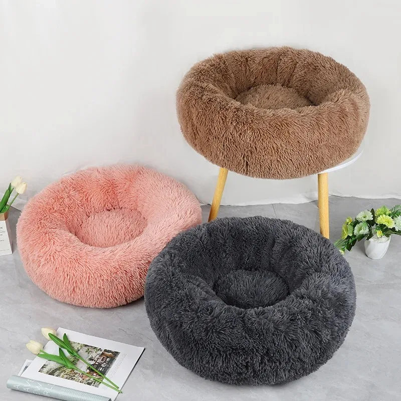 Soft Pet Bed Pad Plush Warm Faux Fur Donut Round Bed Comfortable Sleeping Washable