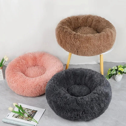 Soft Pet Bed Pad Plush Warm Faux Fur Donut Round Bed Comfortable Sleeping Washable