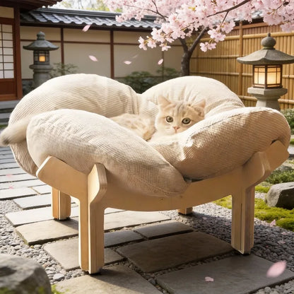 With Soft Cushion Three-Color Wooden High Leg Cat Bed - Comfortable Pet Sofa, Ideal for Cats And Small Dogs, Includes Hardware