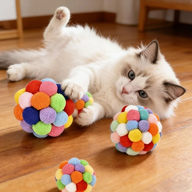 1Pcs  Random Color Pet Elastic Bell Ball -  Self-Play Cat Teaser Chew Balls for Indoor Cats & Kittens