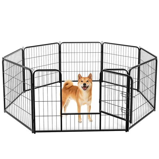 JHK Metal 8 Panels Dog Playpen 24 Inch to 32 Inch Foldable Large Dog Puppy Exercise for Yard