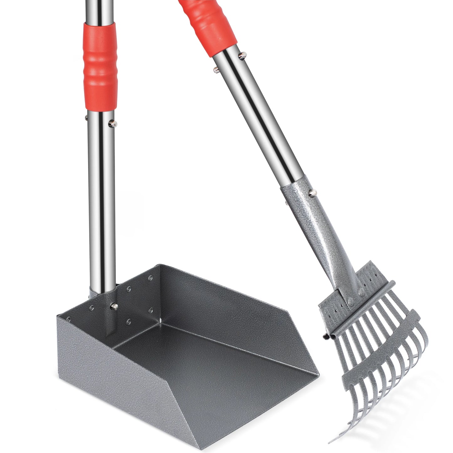 Dog Pooper Scooper Tray and Rake Set, Stainless Handles