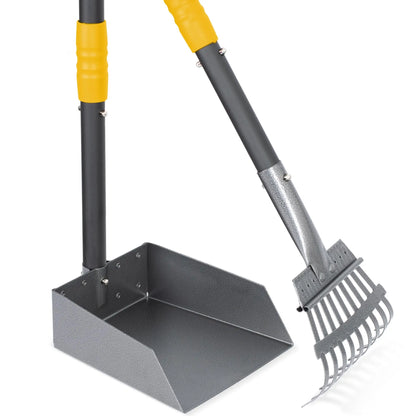 Dog Pooper Scooper Tray and Rake Set, Stainless Handles