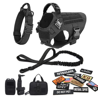 Military Dog Harness Collar Leash Bags Patches Set Training Vests