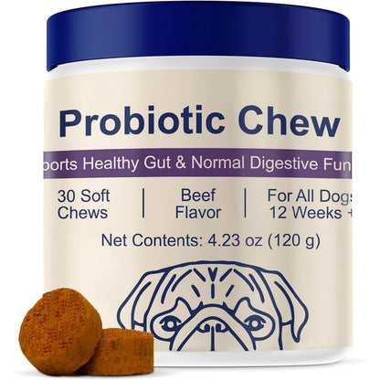 Probiotics Chew for Dogs 12 Weeks+, Support Gut Health, Occasional Diarrhea, Digestive Health & Seasonal Allergies - Beef Flavor