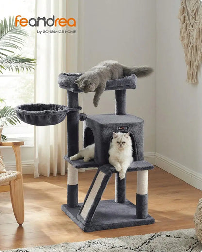 37.8-Inch Cat Tower, Multi-Level Condo With Widened Perch, Scratching Posts And Ramp, 2-Door Cave, Hammock