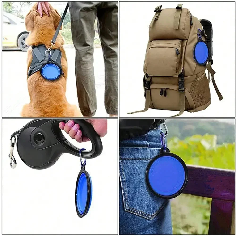 Folding Portable Silicone Dog Feeder Bowl 2 In 1 Pet Dispenser Outdoor Travel
