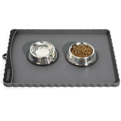 Dog Food Mat 20" x 15", Waterproof Silicone Pet Feeding Mat with Raised Edge and Residue Pocket, Non-Slip Bowl Mat for Dog Cat