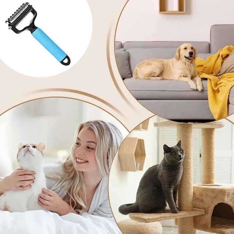 Dog Cat Dematting Comb Double-Sided Stainless Steel Pet Hair Rake, Gently Removes Tangles Knots Loose Fur,