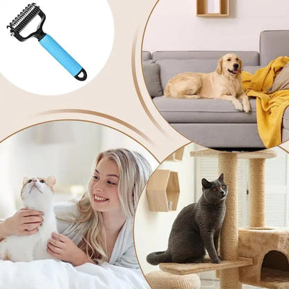 Dog Cat Dematting Comb Double-Sided Stainless Steel Pet Hair Rake, Gently Removes Tangles Knots Loose Fur,