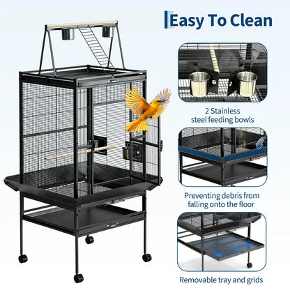 69" Extra Large Bird Cage with Rolling Stand & Play Top